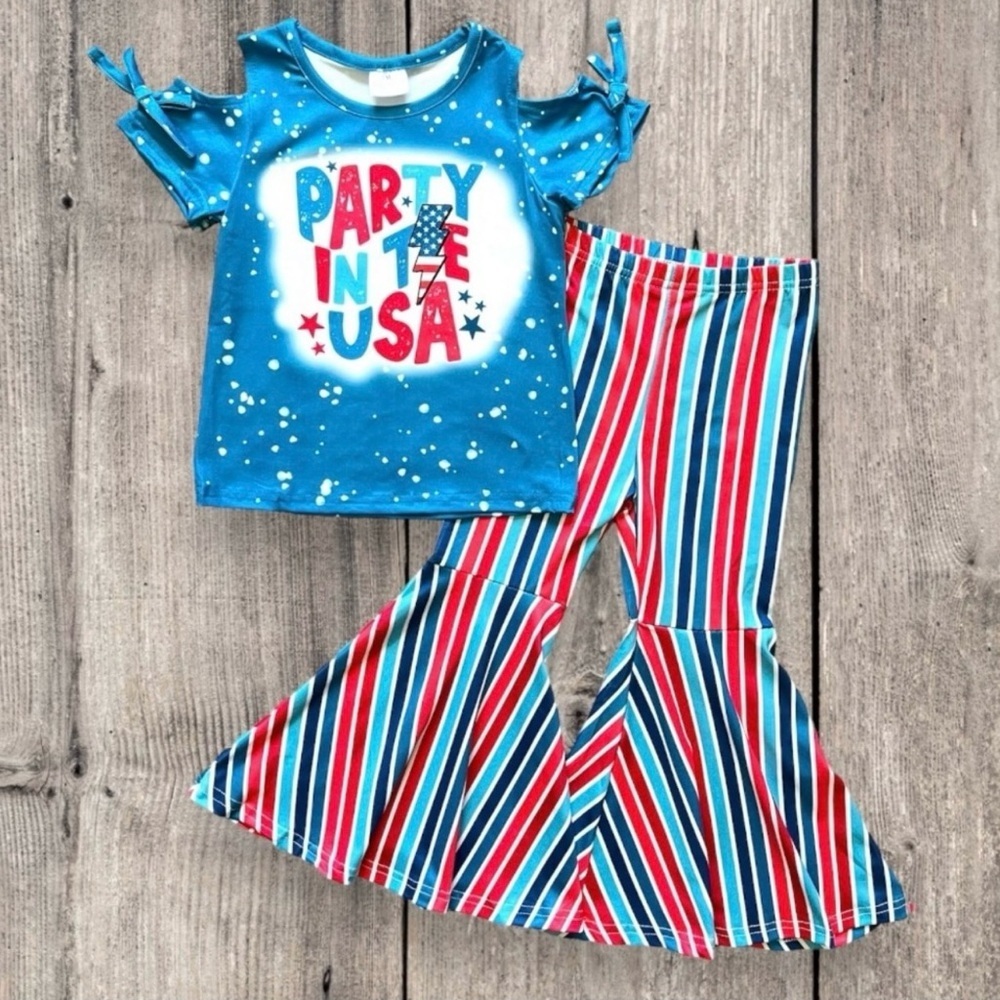 New Boutique Girls “Party In The USA” Two Piece Flare Pant Set.